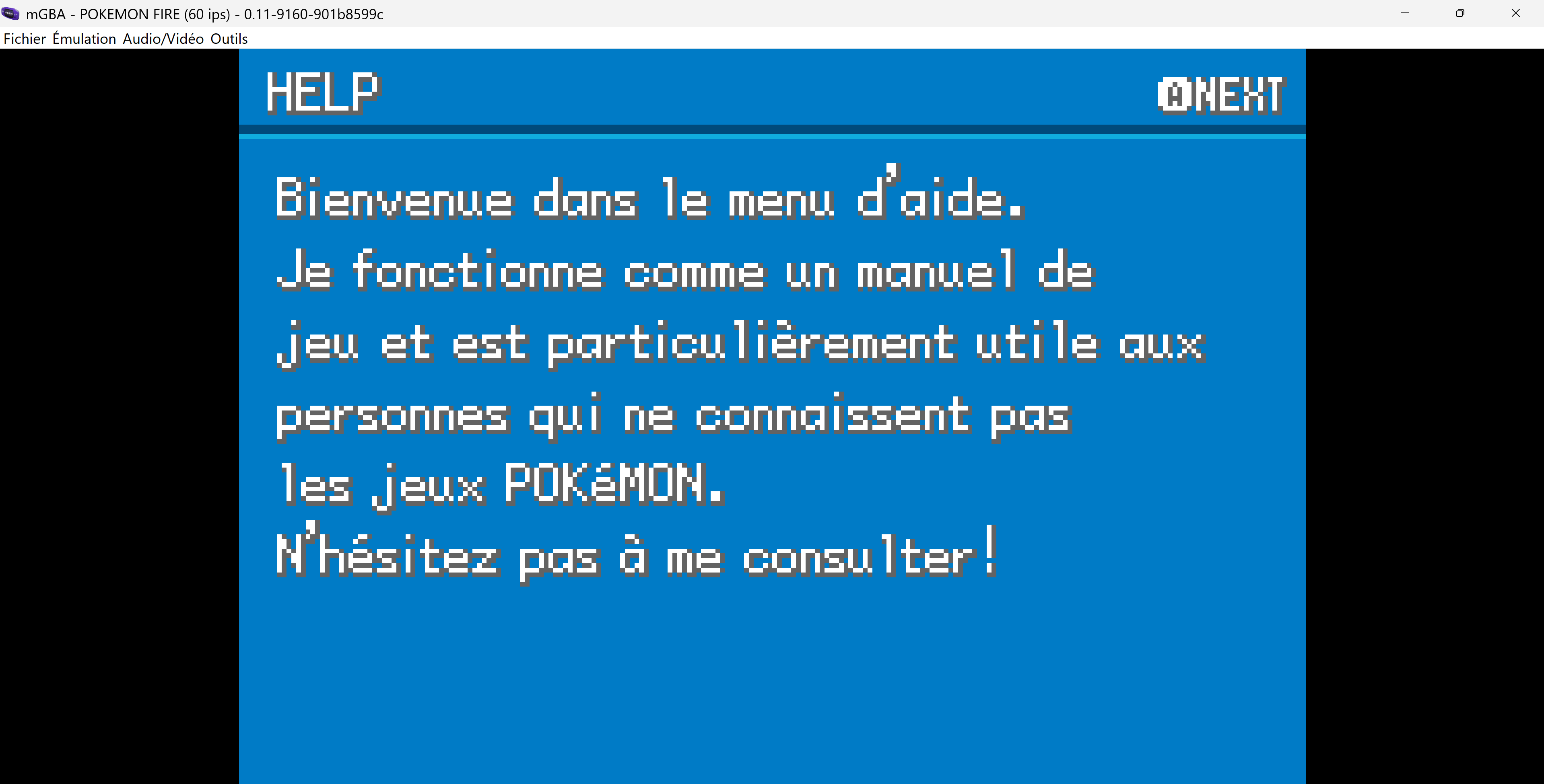 capture d'écran du menu d'aide